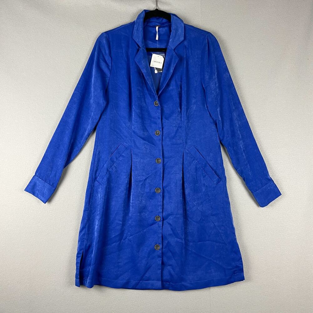 Free People Blazer Dress Womens XS Blue Button Front Boho Pleated‎ Steampunk NWT